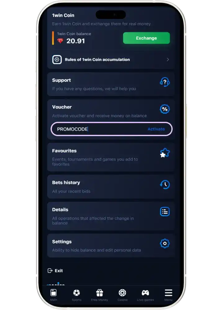 1win casino bonus code